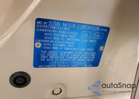 2007 Suzuki Grand Vitara z USA, uszkodzony, nr VIN JS3TD941174200012